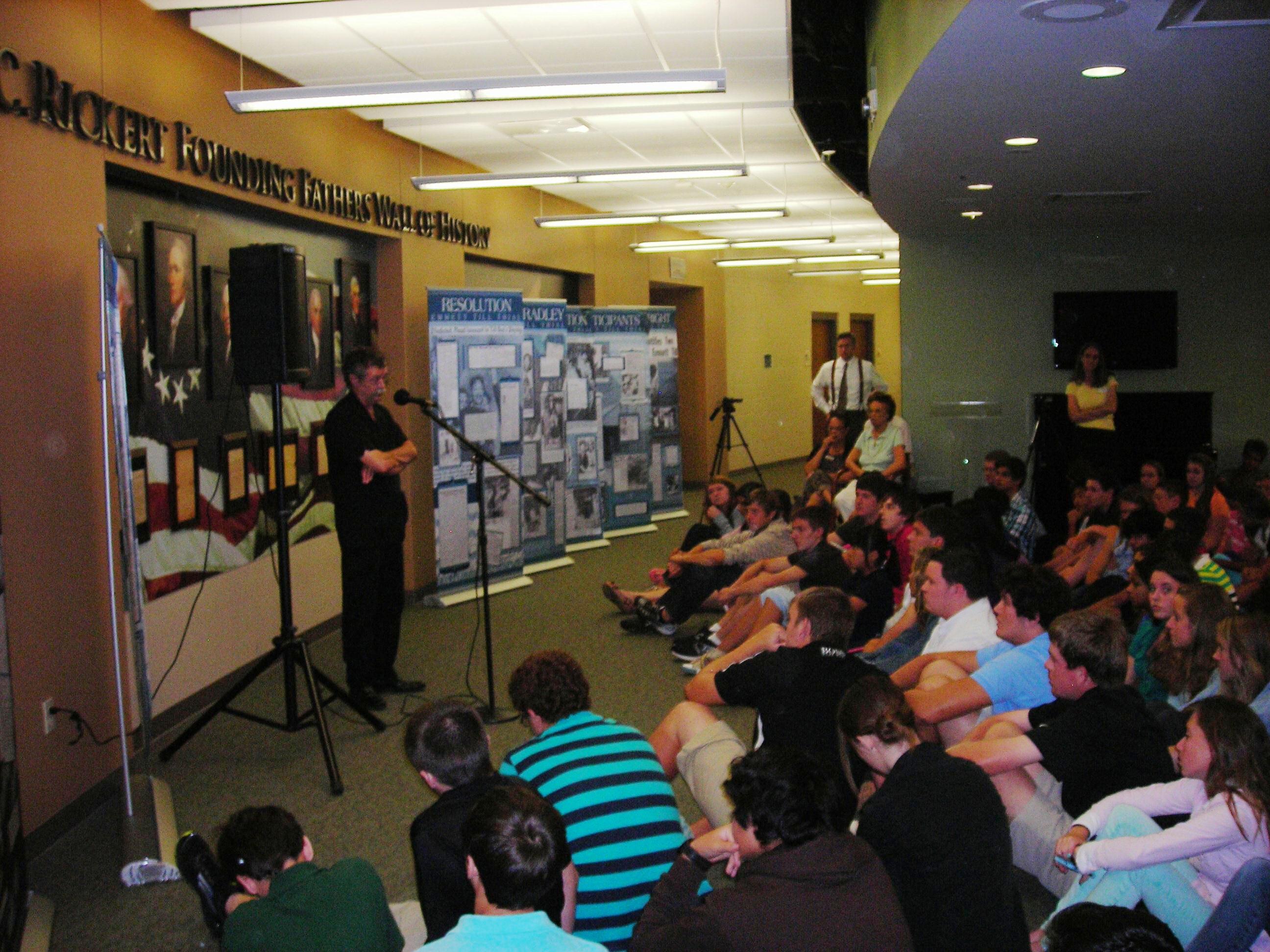 PHOTO: Director of Delta State University’s Delta Center for Culture and Learning Dr. Luther Brown speaks to middle and high school students at the St. Steven's Episcopal School in Bradenton, Fla. 